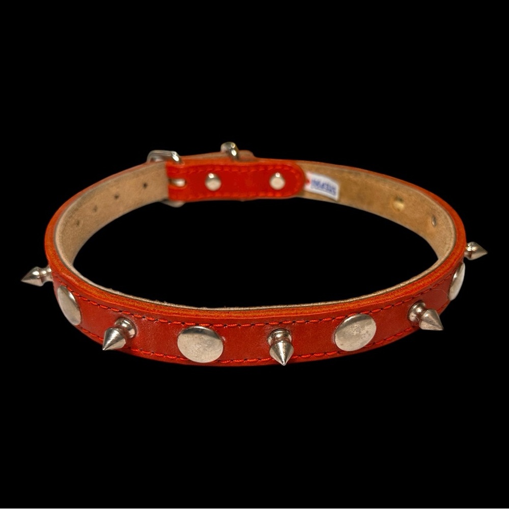 Stephi Canada Red Leather Spike & Stud Dog Collar (21”)  (NWOT)